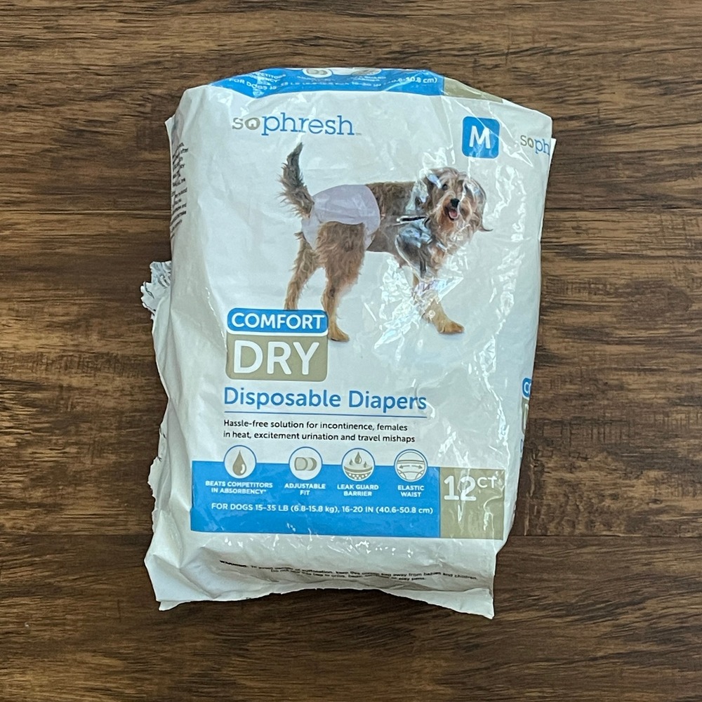 So Phresh Comfort Dry Disposable Dog Diapers,‎ Medium, 8 Count, OPENED.